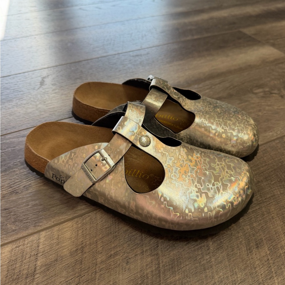 Papillo Birkenstock Grey Iridescent Bern Mary Jane Style Clogs